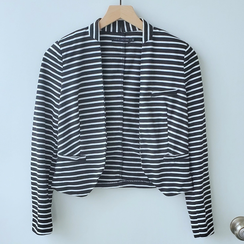 Love Culture Black/White Striped Cropped Blazer